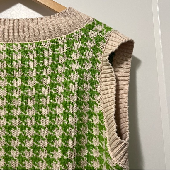 Houndstooth Knit Sweater Vest Sleeveless V-Neck Pullover Knitwear - Women’s S - Picture 2 of 8